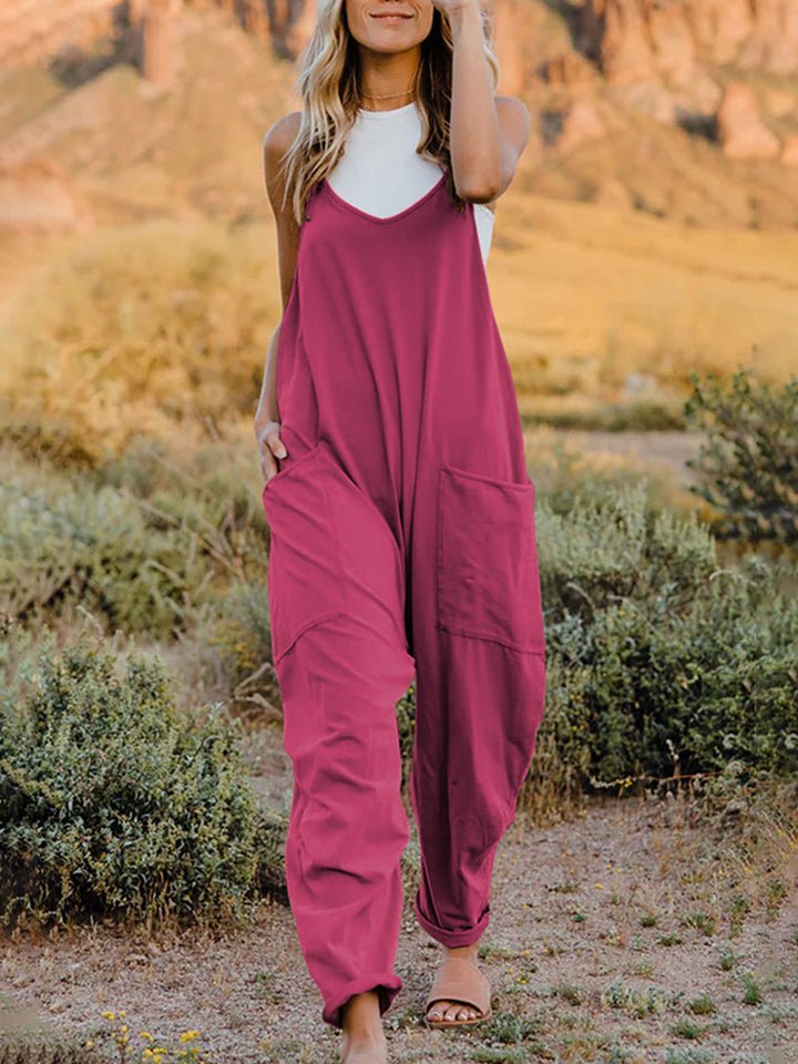 Double Take Full Size Sleeveless V - Neck Pocketed Jumpsuit - Blossoms&Moss