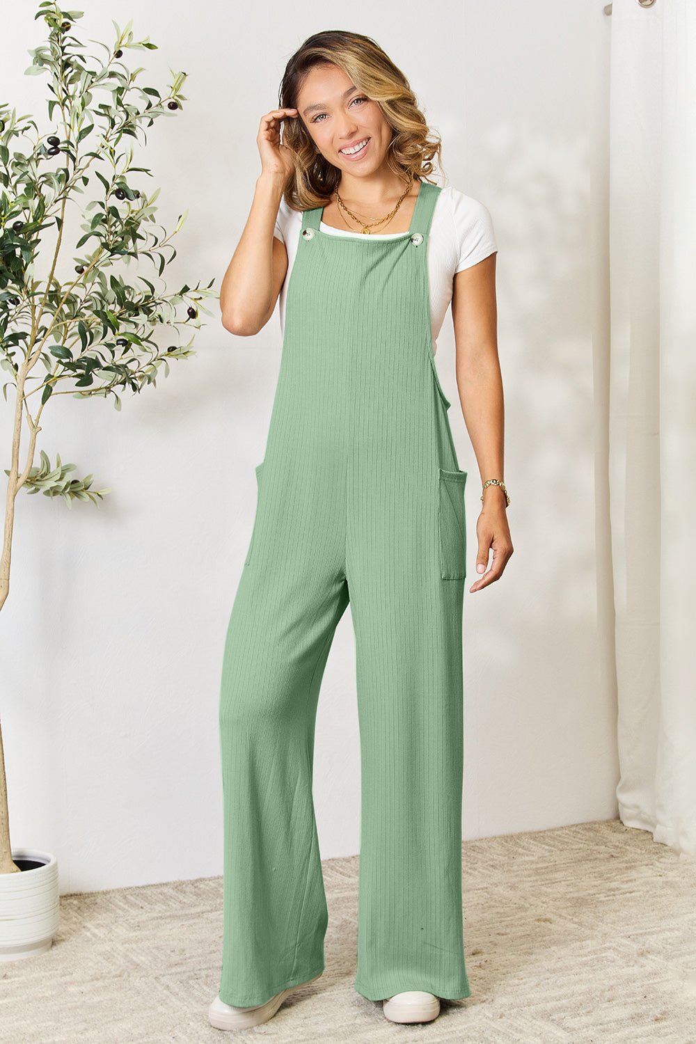 Double Take Full Size Wide Strap Overall with Pockets - Blossoms&Moss