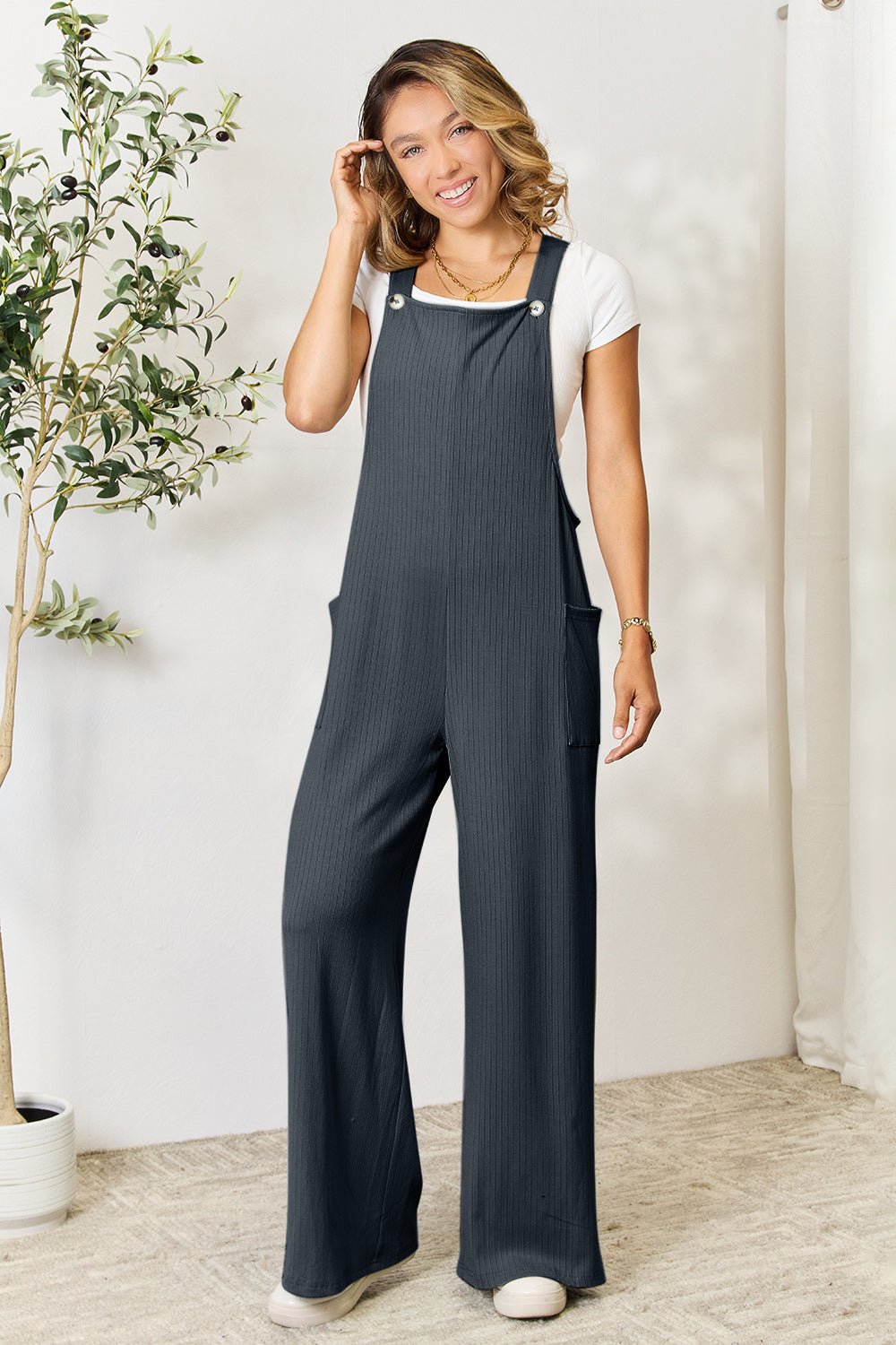 Double Take Full Size Wide Strap Overall with Pockets - Blossoms&Moss