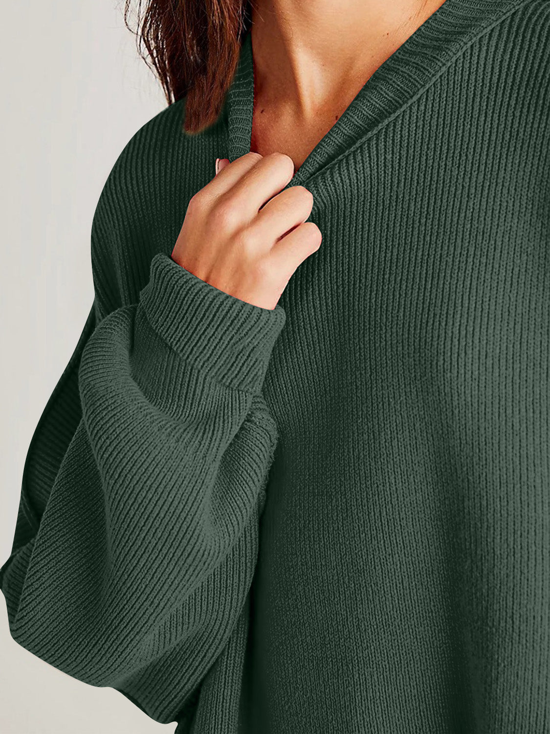 Double Take Side Slit Round Neck Long Sleeve Sweater - Blossoms&Moss