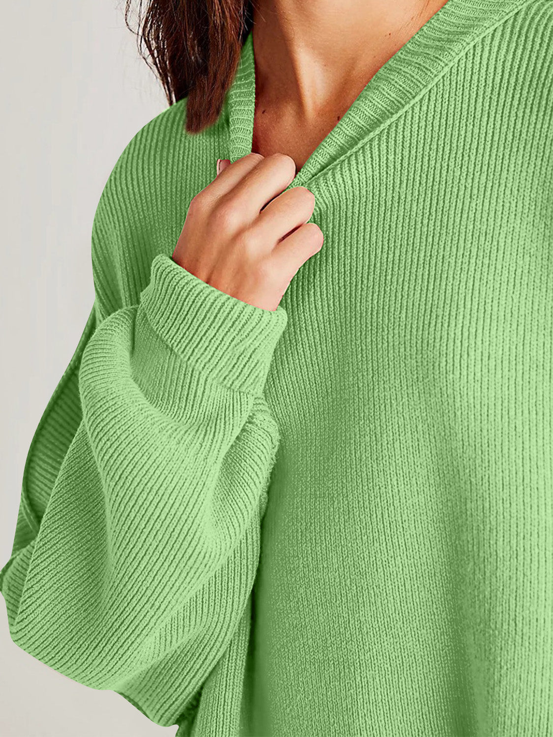 Double Take Side Slit Round Neck Long Sleeve Sweater - Blossoms&Moss