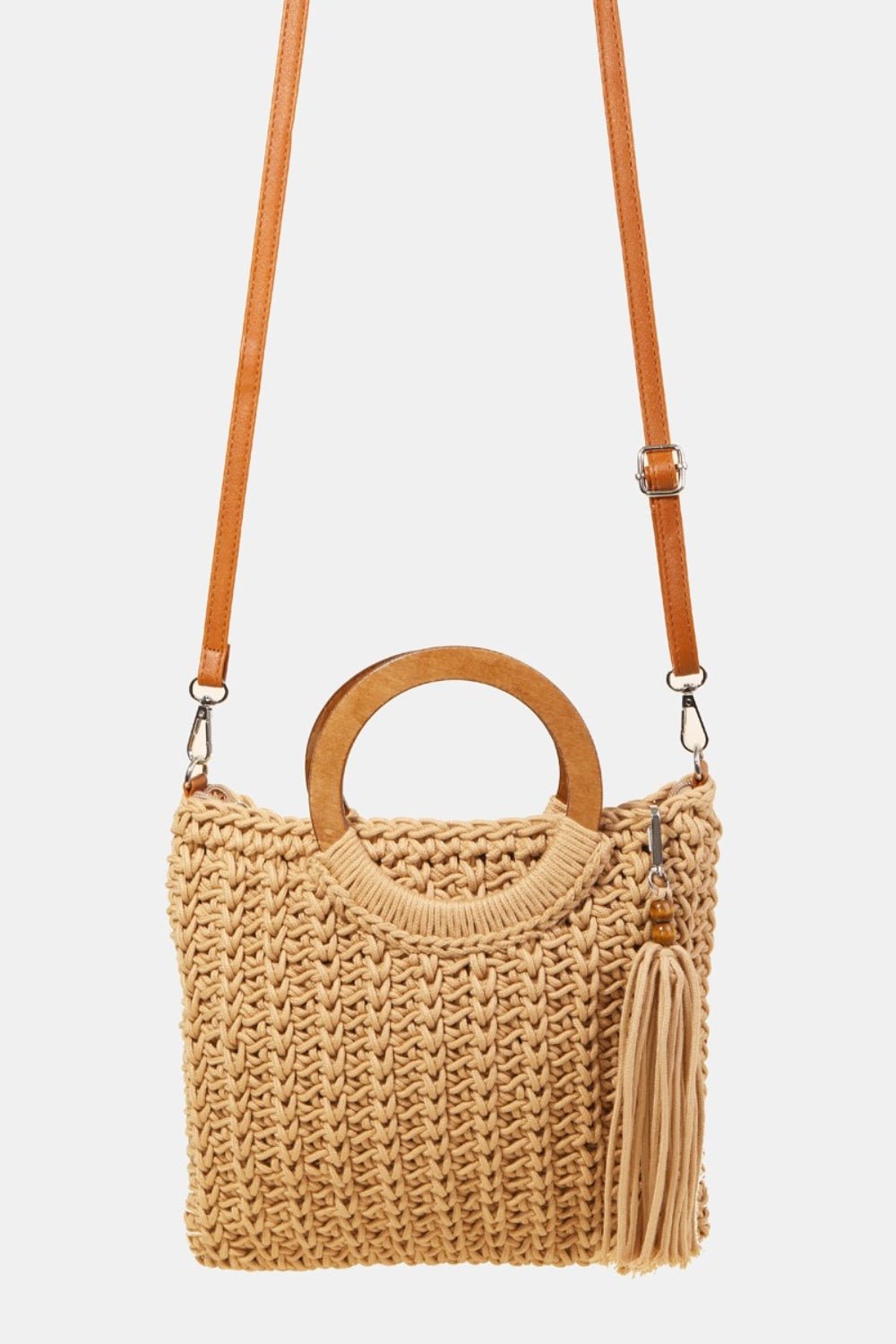 Fame Crochet Knit Convertible Tote Bag with Tassel - Blossoms&Moss