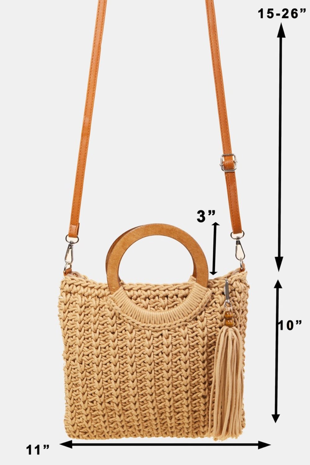 Fame Crochet Knit Convertible Tote Bag with Tassel - Blossoms&Moss