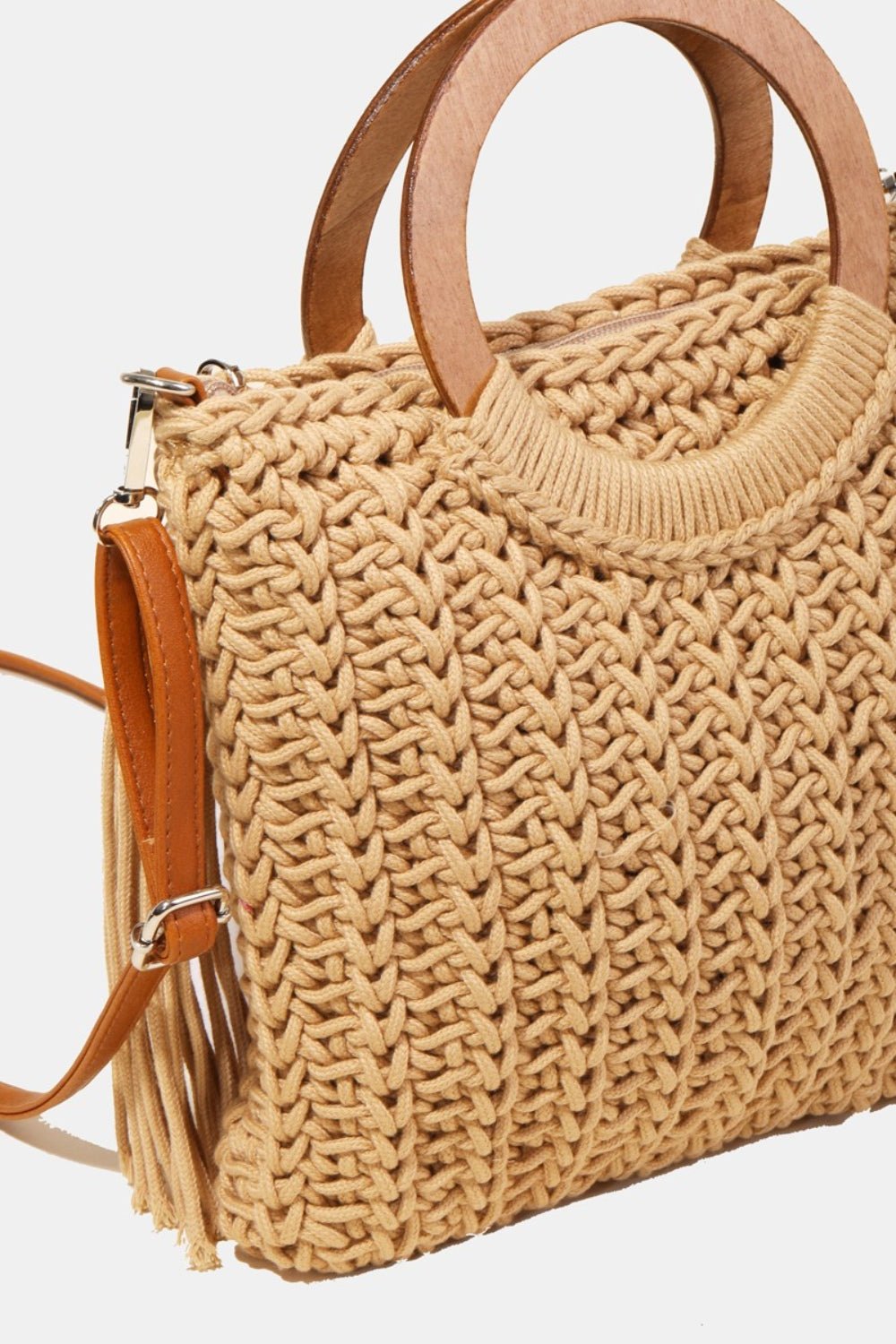 Fame Crochet Knit Convertible Tote Bag with Tassel - Blossoms&Moss