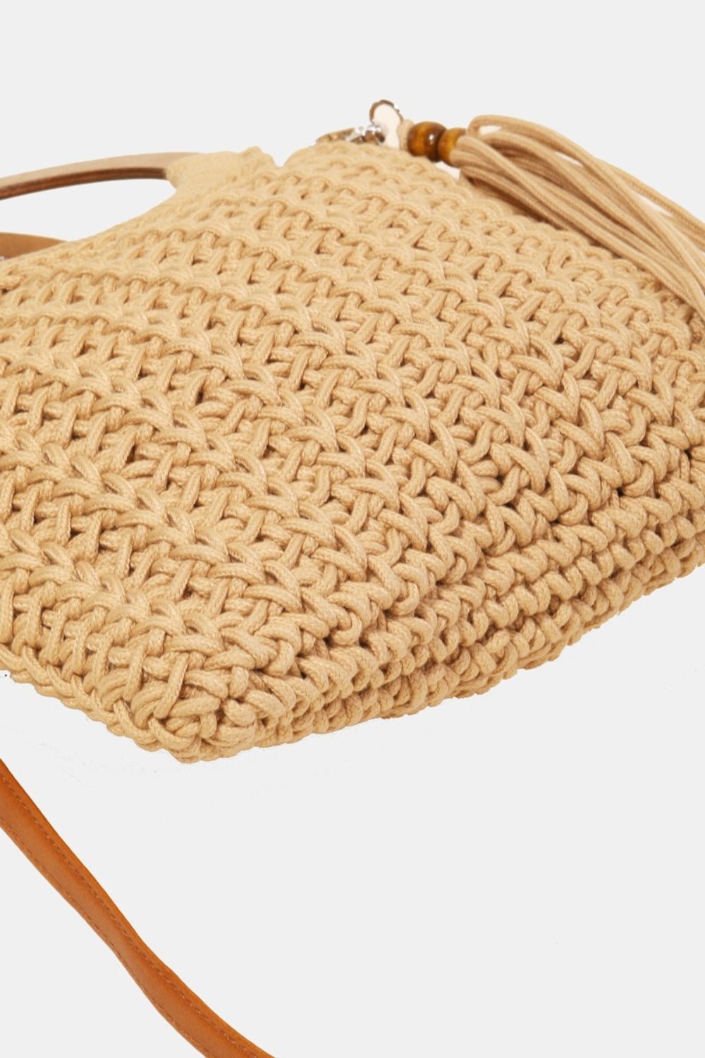 Fame Crochet Knit Convertible Tote Bag with Tassel - Blossoms&Moss