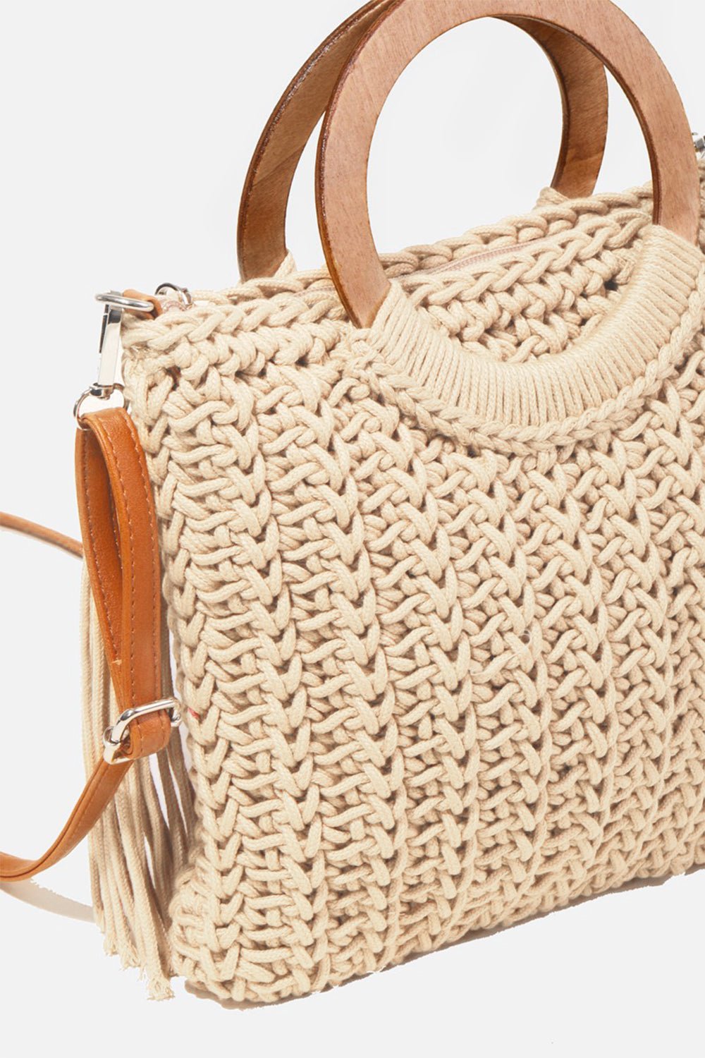 Fame Crochet Knit Convertible Tote Bag with Tassel - Blossoms&Moss