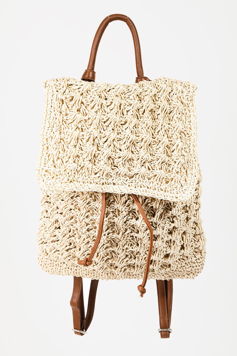 Fame Straw Braided Faux Leather Strap Backpack Bag - Blossoms&Moss