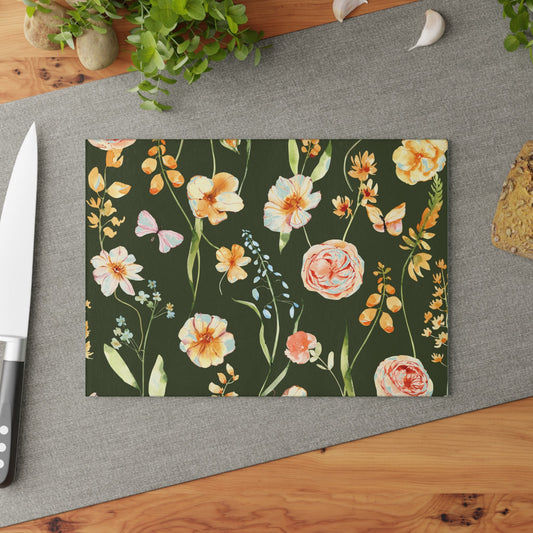 Floral Glass Cutting Board - Blossoms&Moss