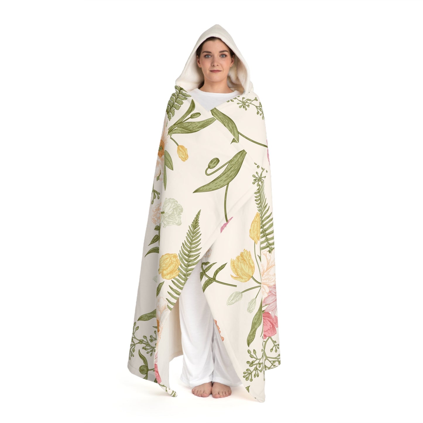 Floral Hooded Sherpa Fleece Blanket - Blossoms&Moss