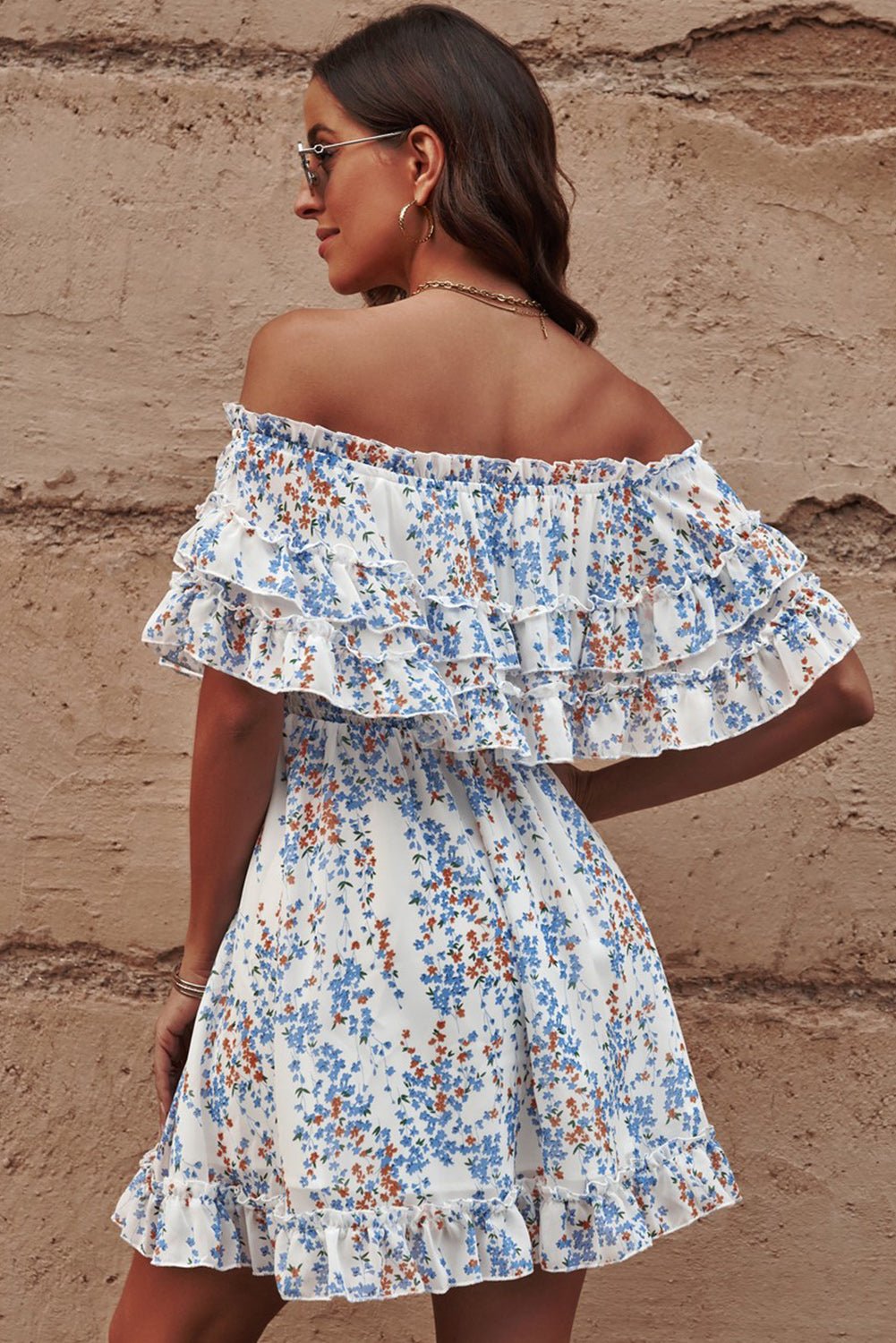 Floral Off - Shoulder Ruffle Hem Dress - Blossoms&Moss