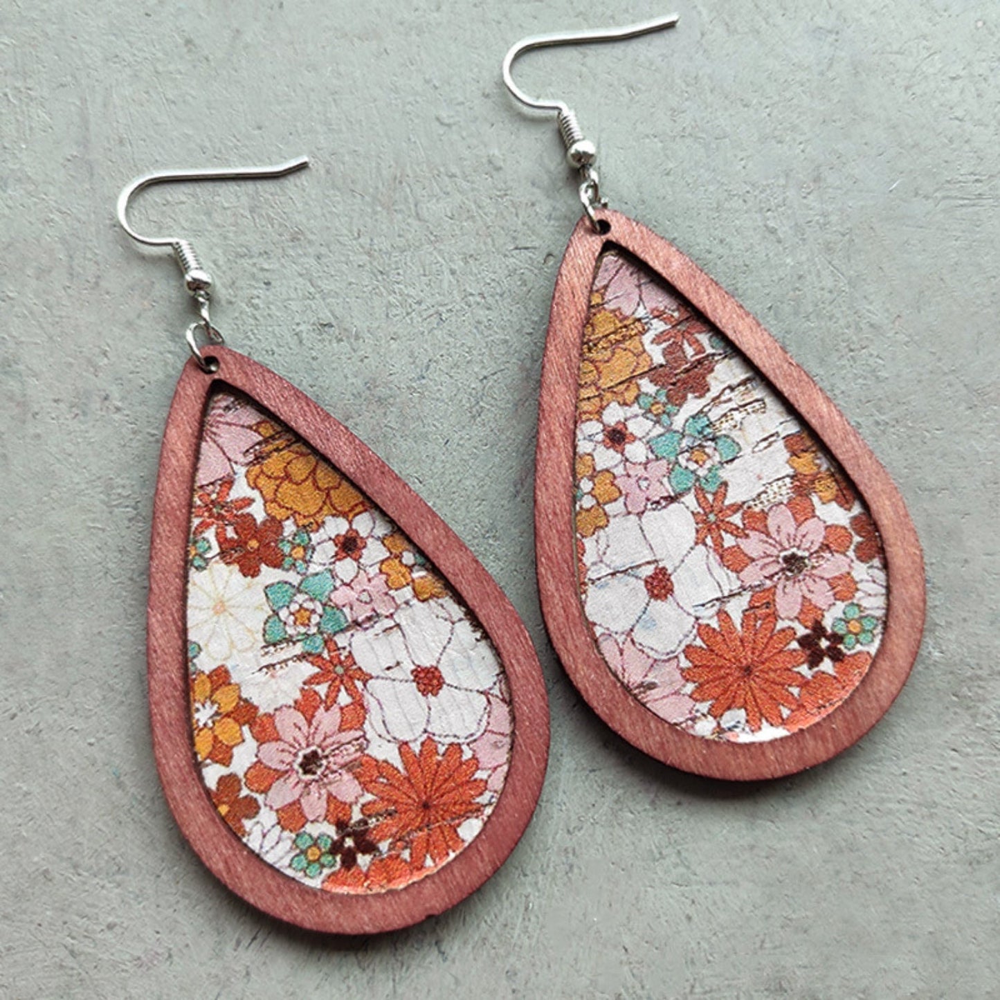 Floral Wood Teardrop Earrings - Blossoms&Moss