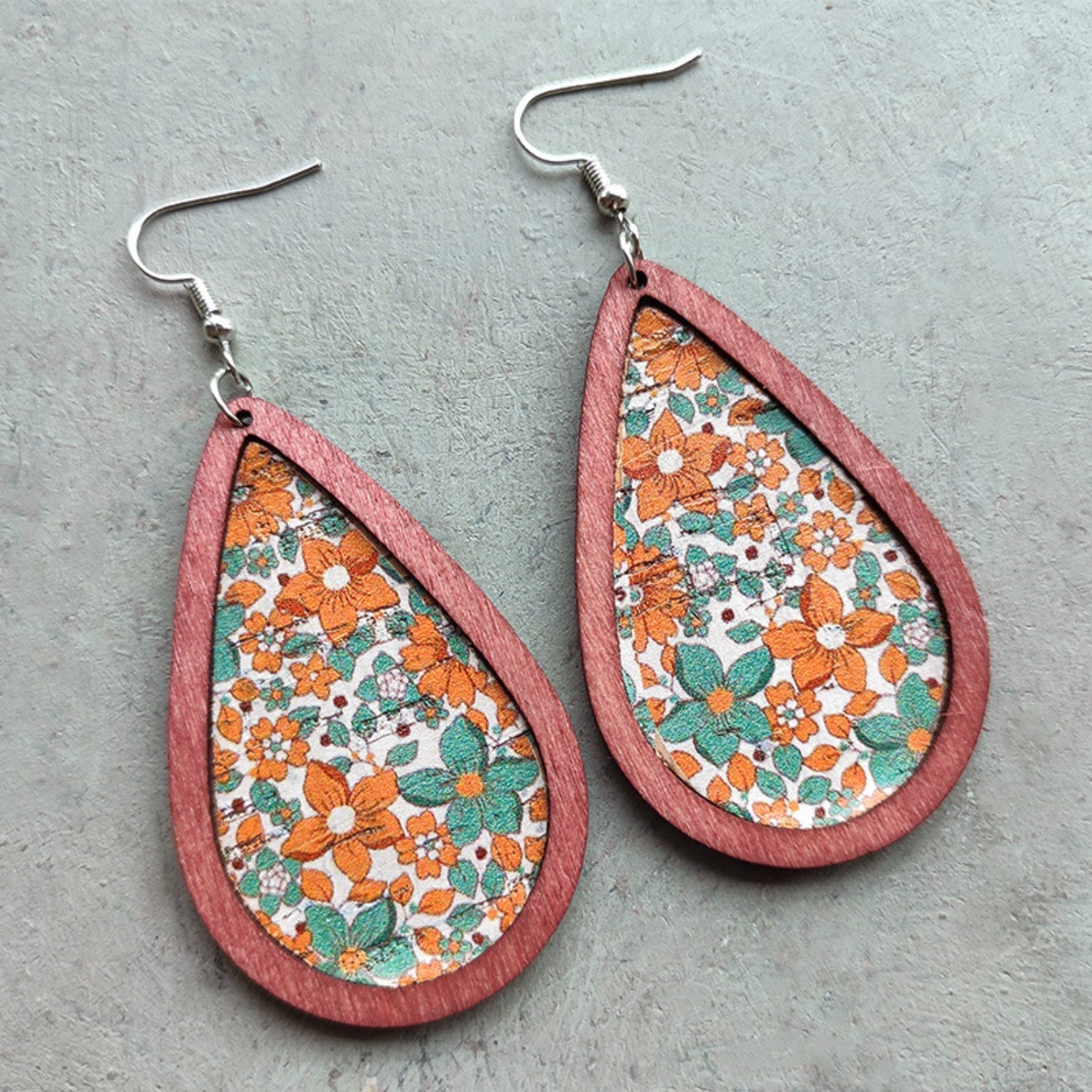 Floral Wood Teardrop Earrings - Blossoms&Moss