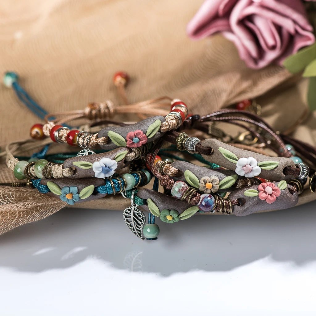 Forest Series Plant hand - kneaded Ceramic Bracelet - Blossoms&Moss