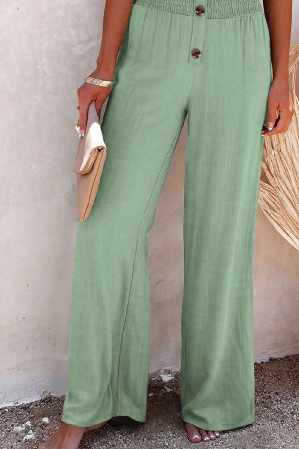 Full Size Decorative Button High Waist Pants - Blossoms&Moss