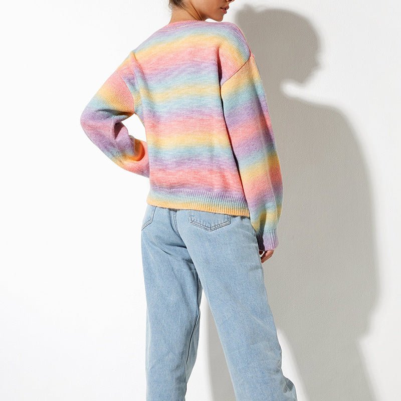 Gradient Round Neck Long Sleeve Sweater - Blossoms&Moss