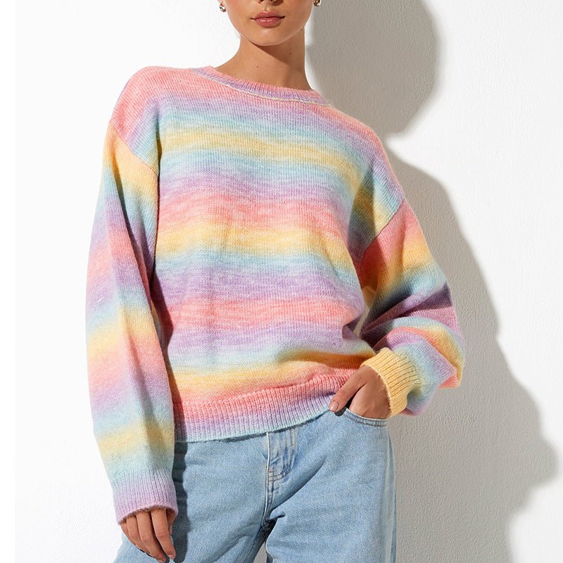 Gradient Round Neck Long Sleeve Sweater - Blossoms&Moss