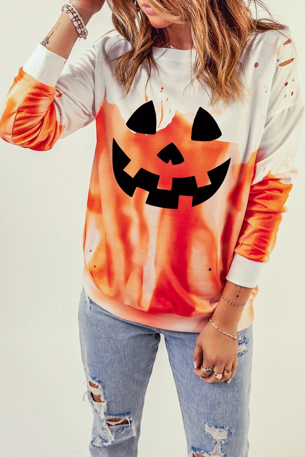 Halloween Theme Round Neck Short Sleeve Sweatshirt - Blossoms&Moss