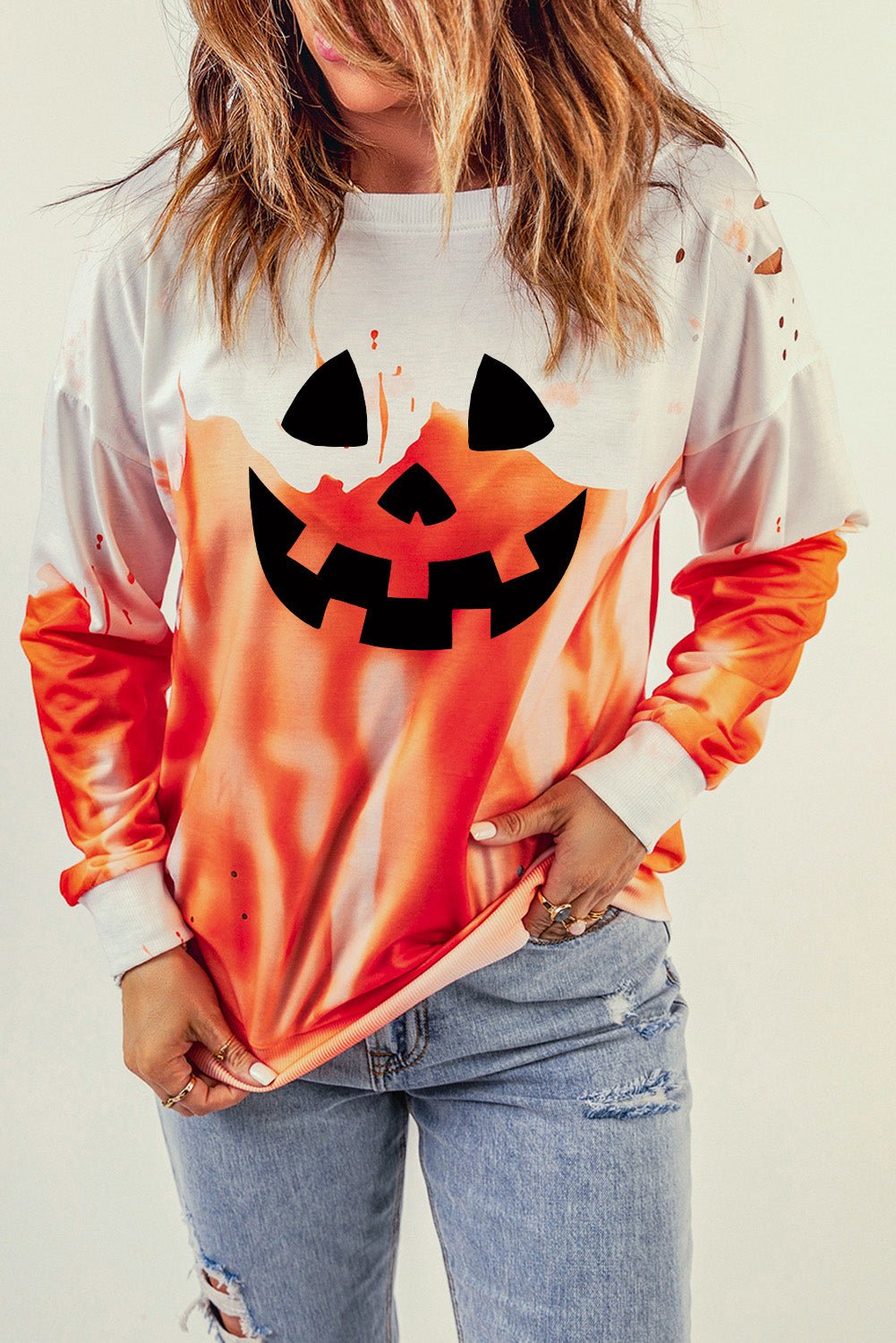 Halloween Theme Round Neck Short Sleeve Sweatshirt - Blossoms&Moss