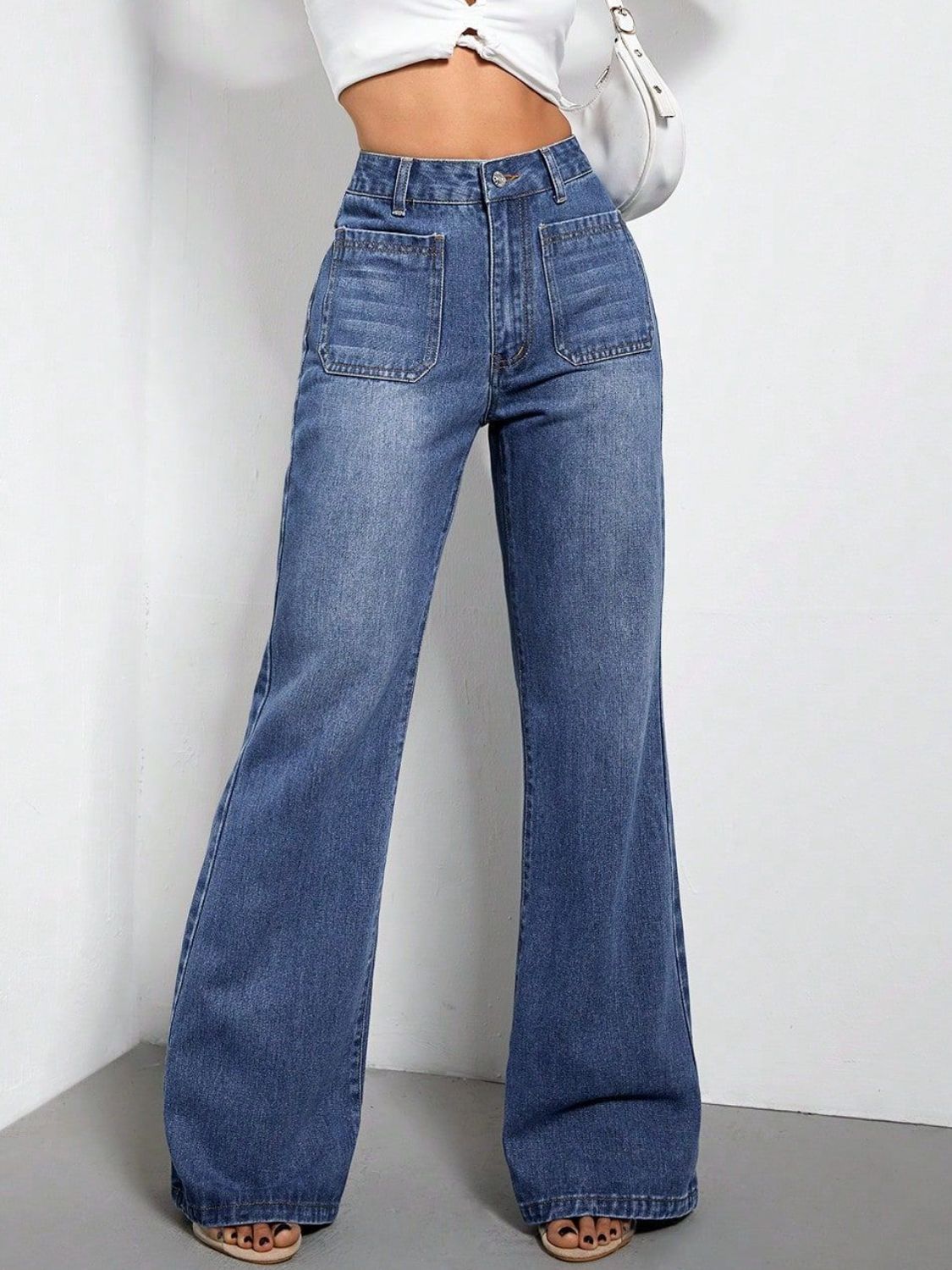 High Waist Bootcut Jeans with Pockets - Blossoms&Moss