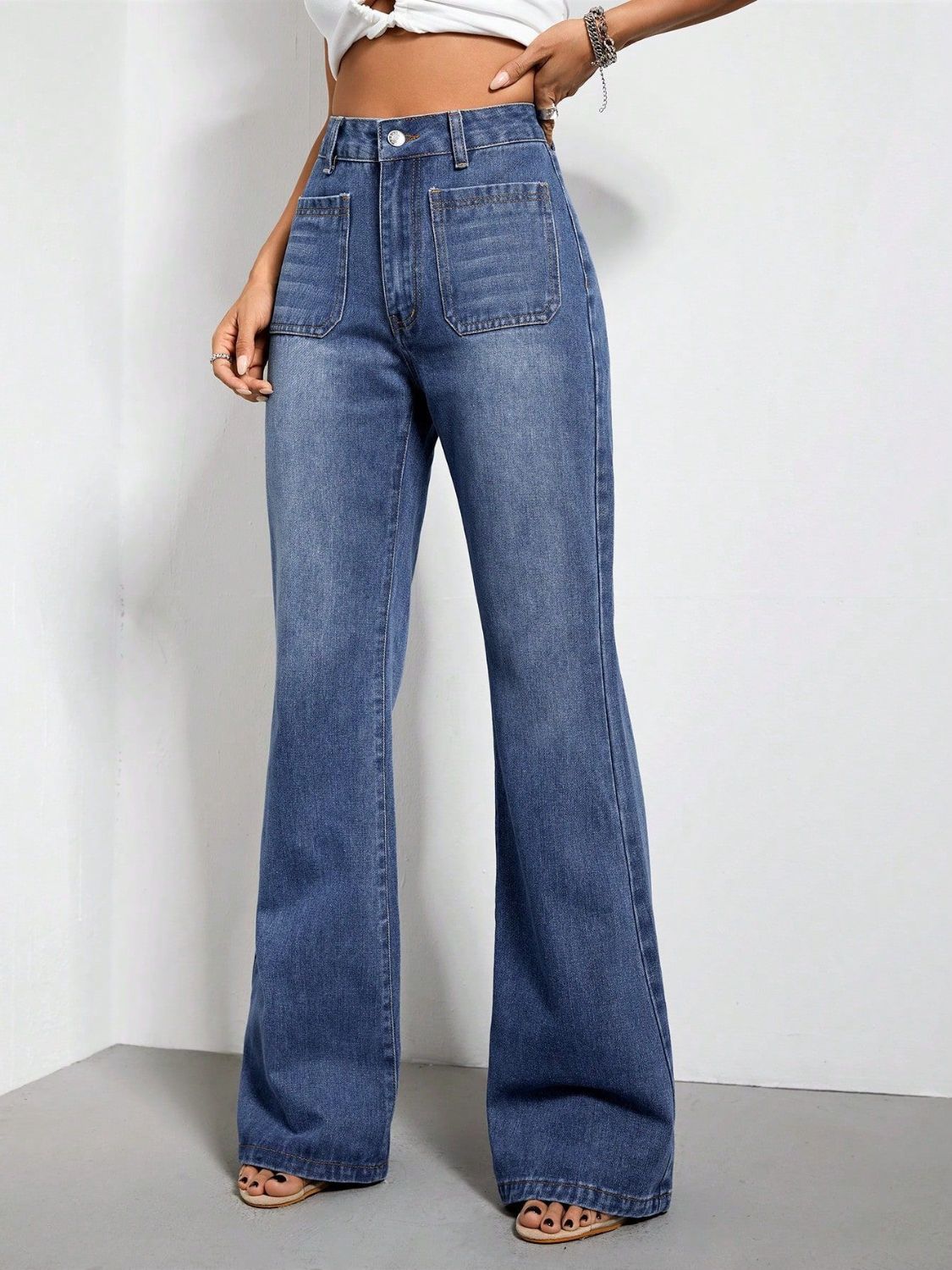 High Waist Bootcut Jeans with Pockets - Blossoms&Moss