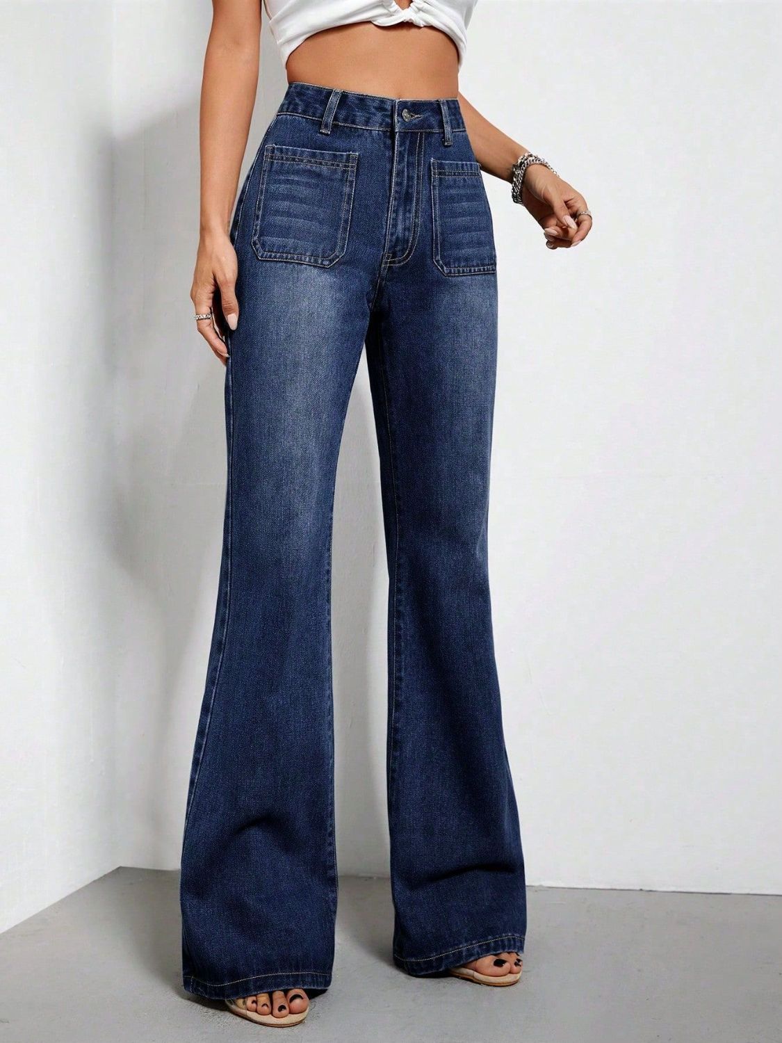 High Waist Bootcut Jeans with Pockets - Blossoms&Moss