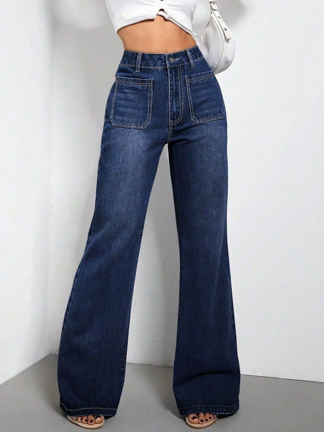 High Waist Bootcut Jeans with Pockets - Blossoms&Moss