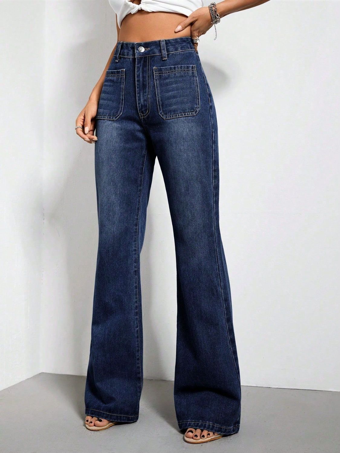 High Waist Bootcut Jeans with Pockets - Blossoms&Moss