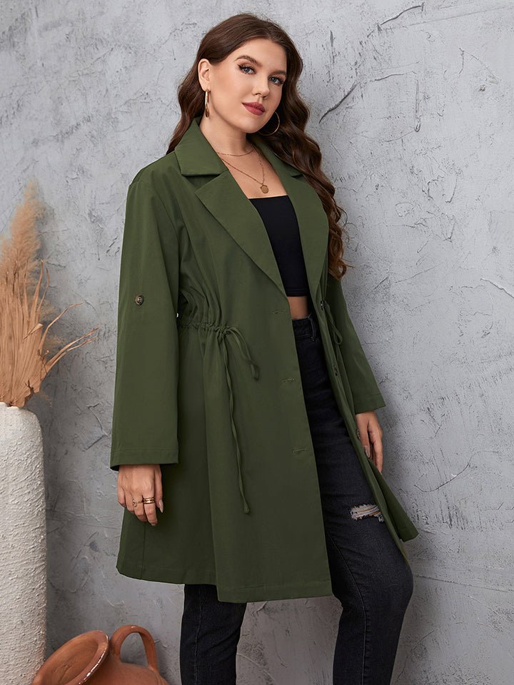 Honey Plus Size Lapel Collar Roll - Tab Sleeve Trench Coat - Blossoms&Moss