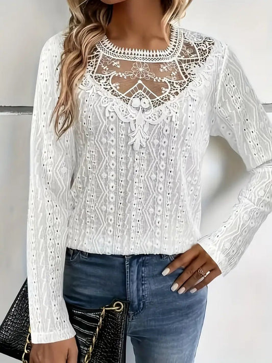 Lace Eyelet Long Sleeve Top - Blossoms&Moss