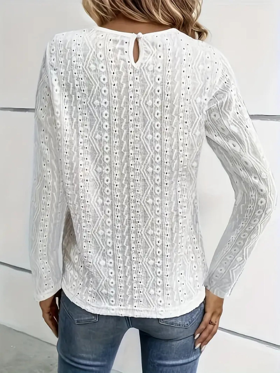 Lace Eyelet Long Sleeve Top - Blossoms&Moss