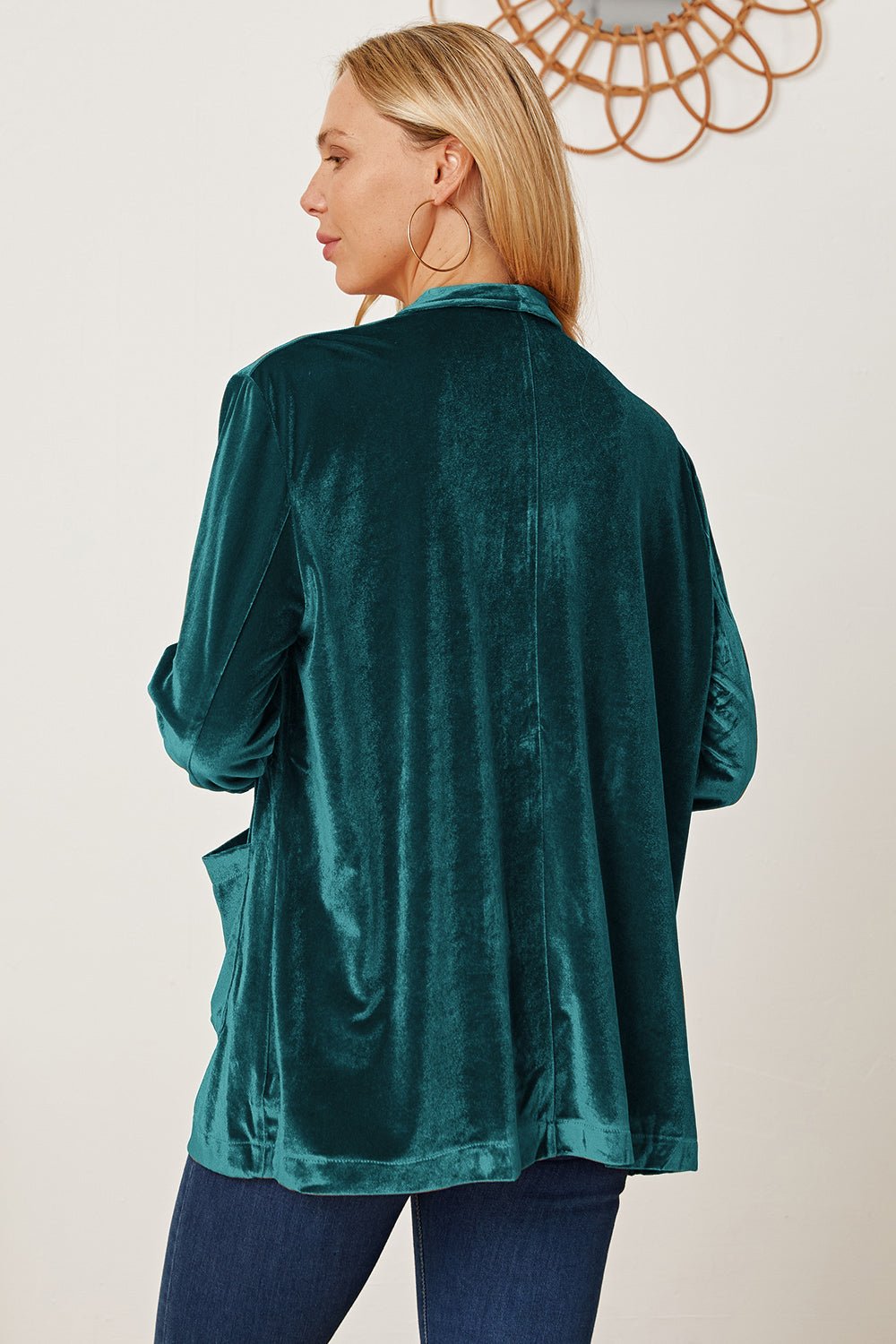 MeiMei Pocketed Open Front Long Sleeve Outwear - Blossoms&Moss