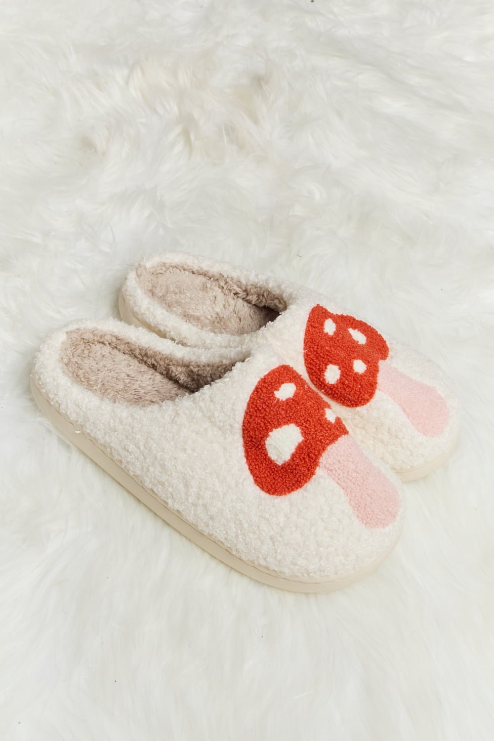 Melody Mushroom Print Plush Slide Slippers - Blossoms&Moss