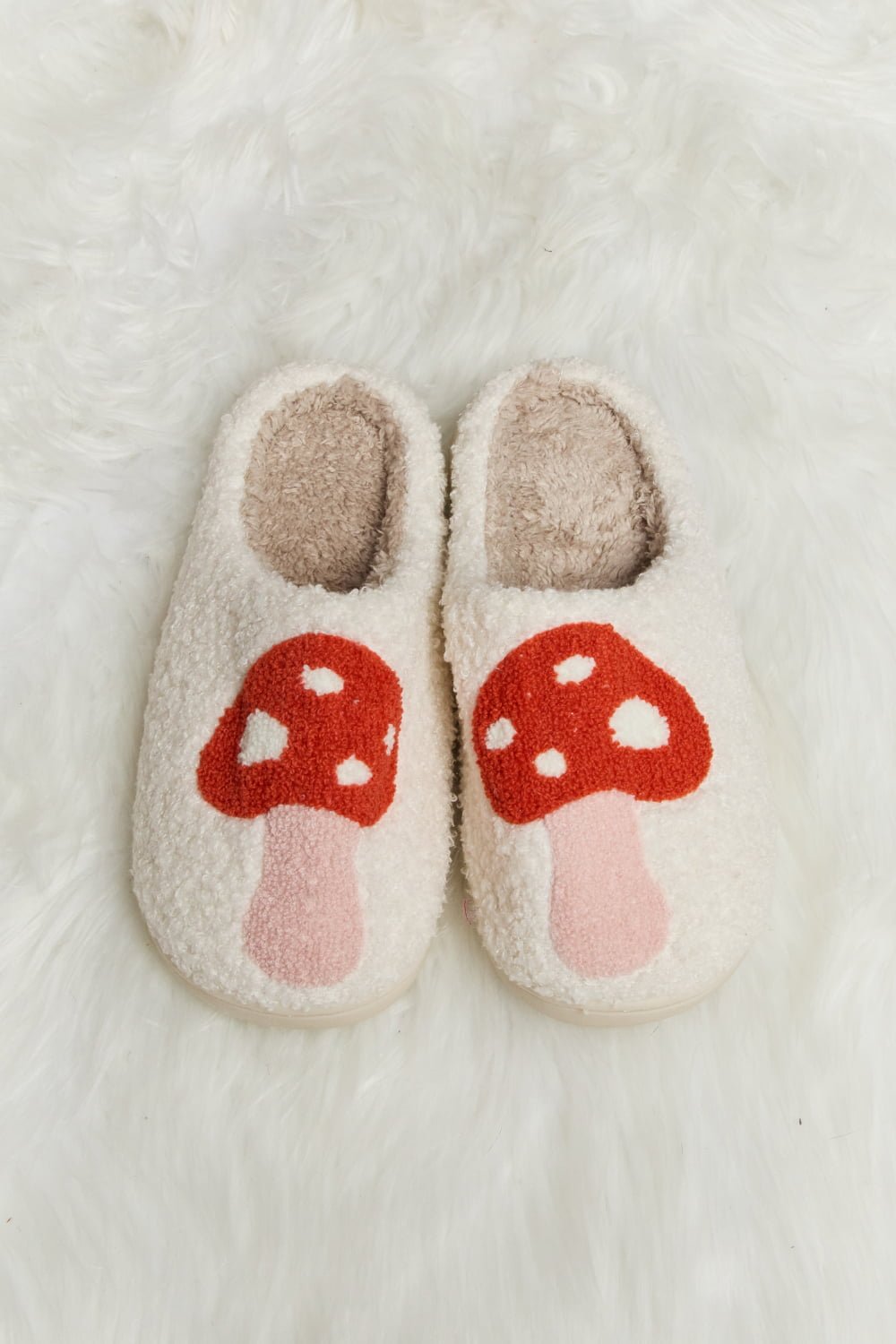 Melody Mushroom Print Plush Slide Slippers - Blossoms&Moss