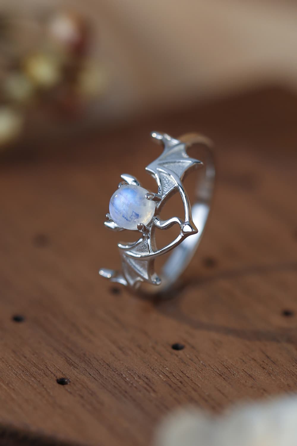 Moonstone Bat 925 Sterling Silver Ring - Blossoms&Moss