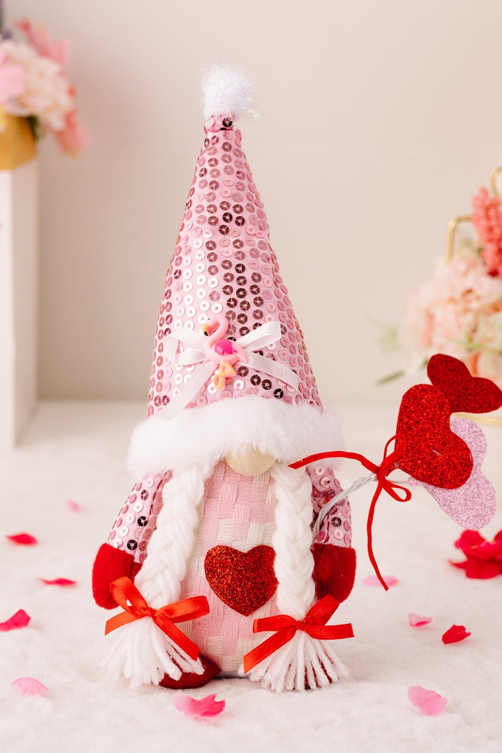 Mother's Day Sequined Heart Pointed Hat Faceless Gnome - Blossoms&Moss