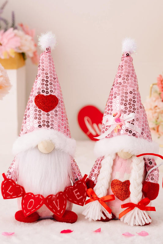 Mother's Day Sequined Heart Pointed Hat Faceless Gnome - Blossoms&Moss