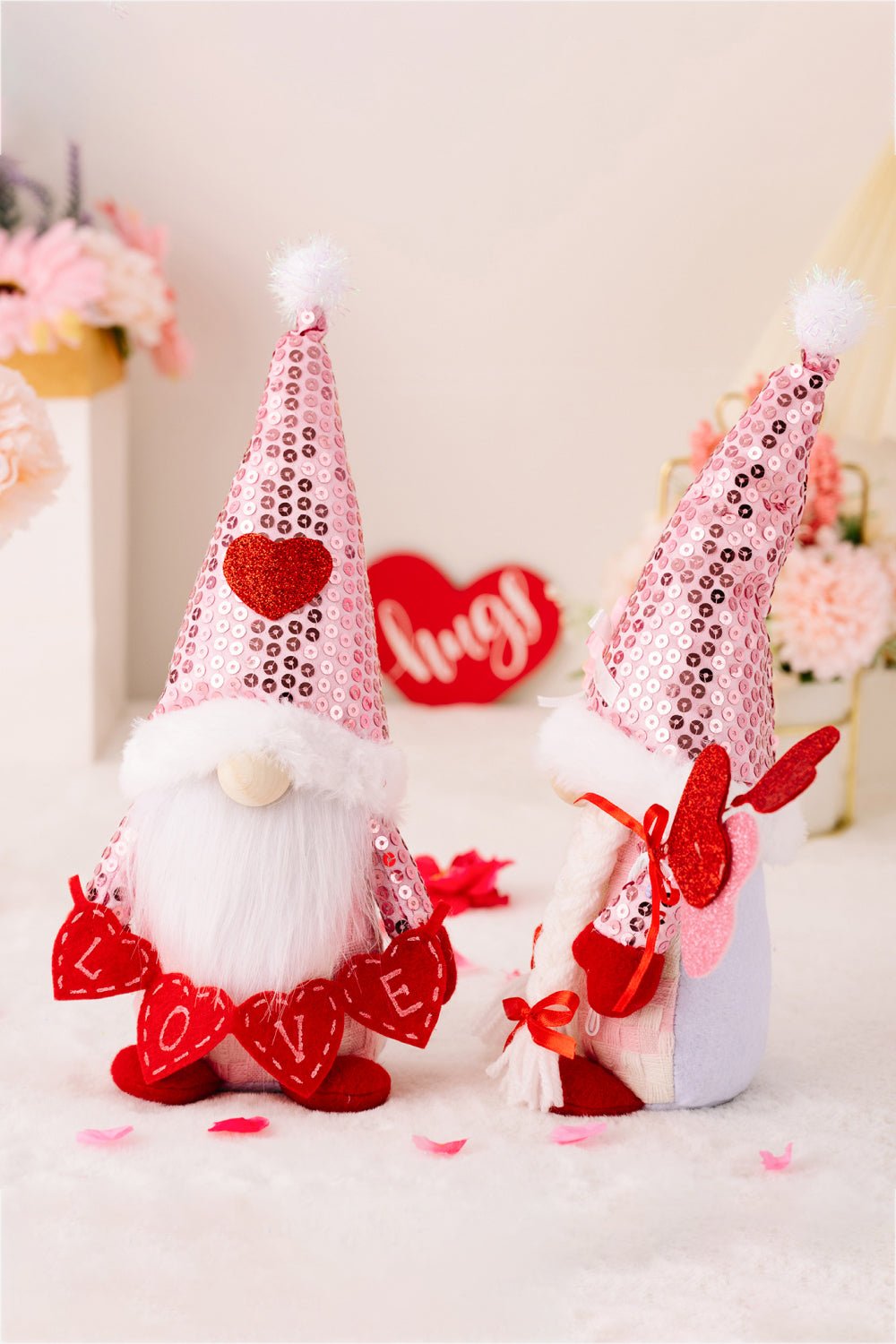 Mother's Day Sequined Heart Pointed Hat Faceless Gnome - Blossoms&Moss