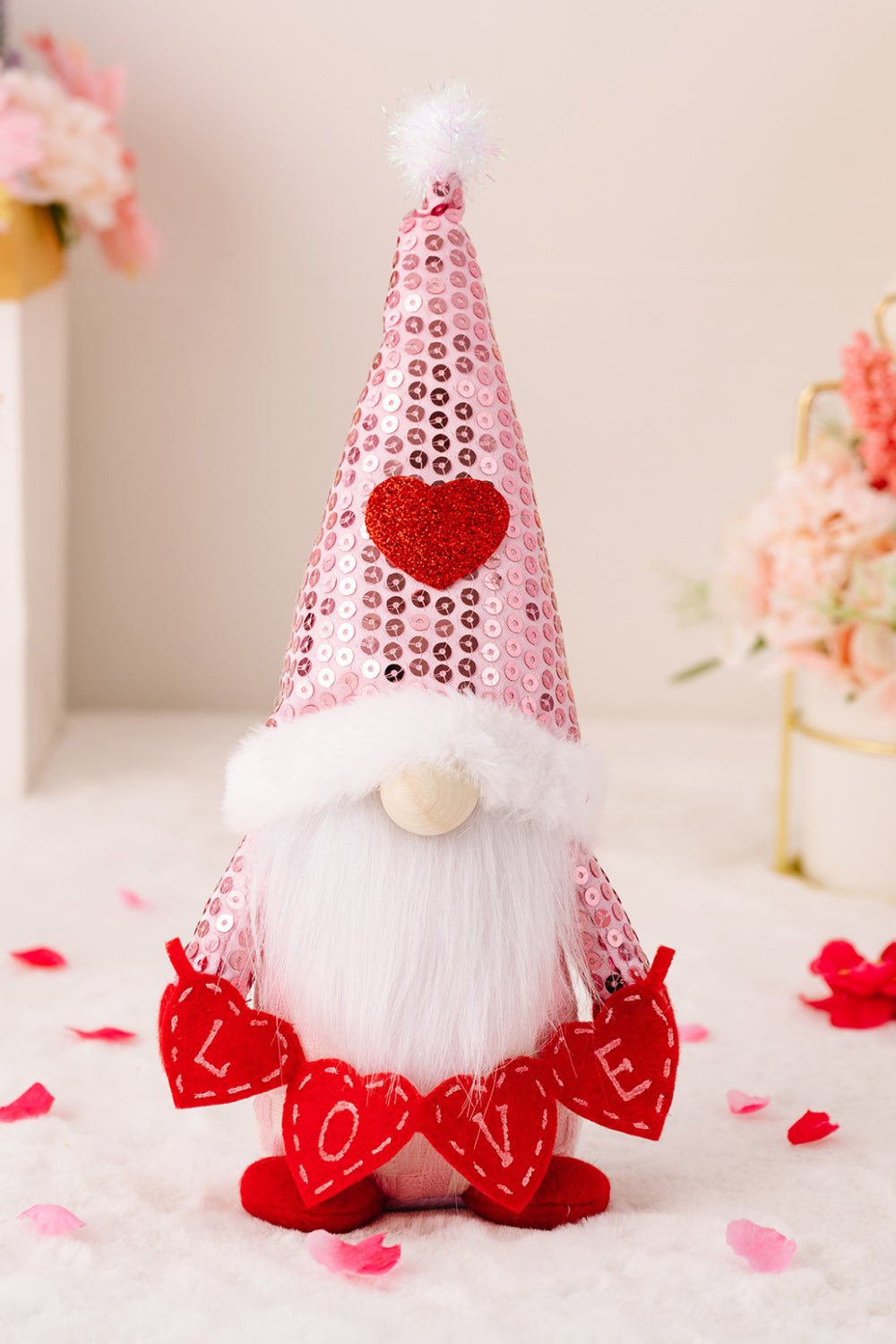 Mother's Day Sequined Heart Pointed Hat Faceless Gnome - Blossoms&Moss