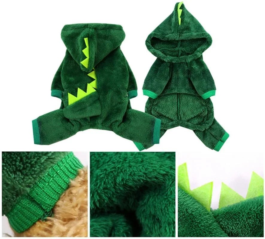 Pet Cat Dog Halloween Dog Clothes for Small Dogs Funny Dinosaur Cosplay Costume Winter Warm Cat Coat Fleece Hoodies Sweater - Blossoms&Moss