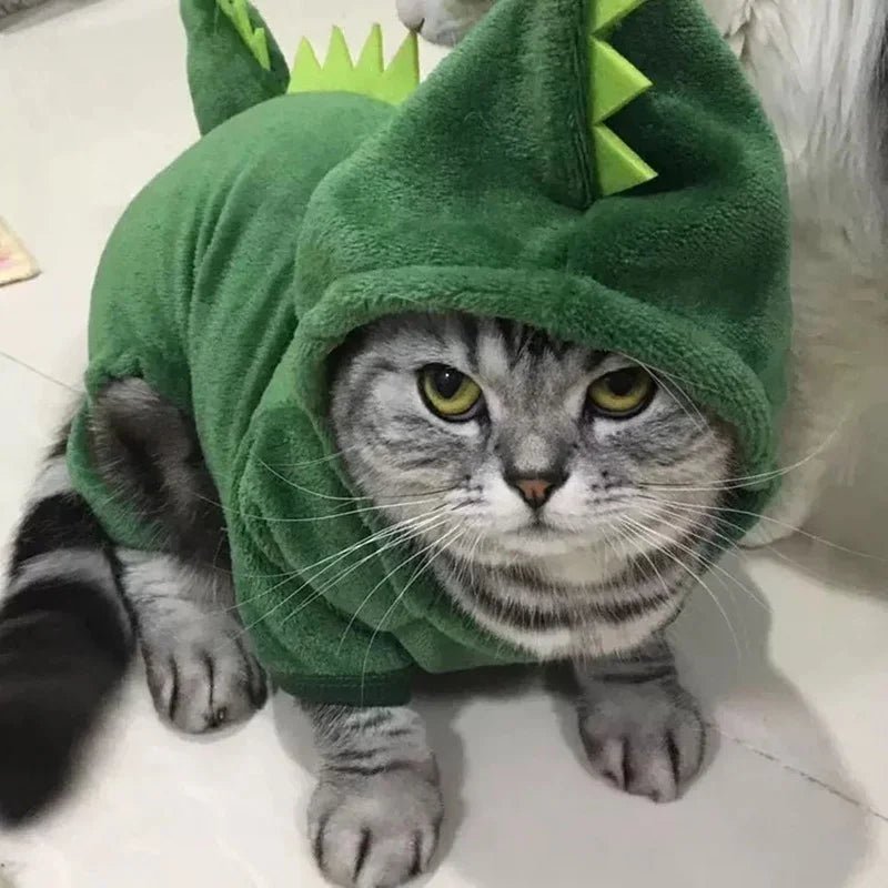 Pet Cat Dog Halloween Dog Clothes for Small Dogs Funny Dinosaur Cosplay Costume Winter Warm Cat Coat Fleece Hoodies Sweater - Blossoms&Moss