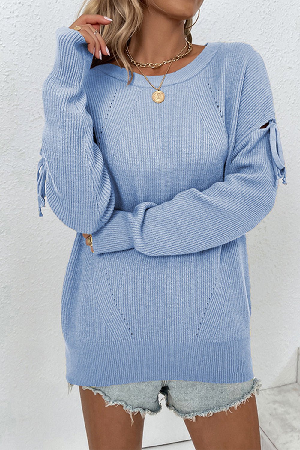 Round Neck Dropped Shoulder Sweater - Blossoms&Moss