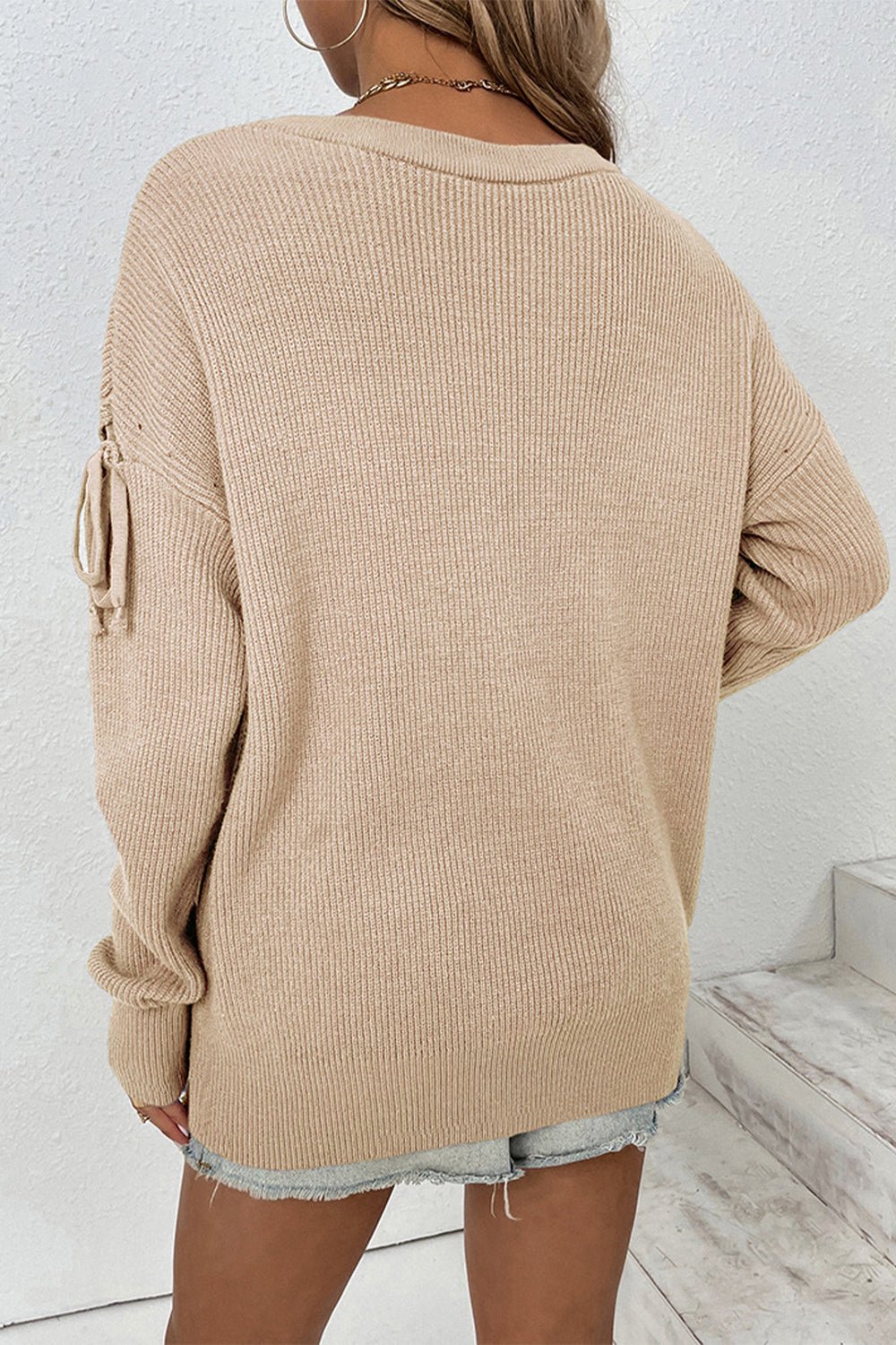 Round Neck Dropped Shoulder Sweater - Blossoms&Moss