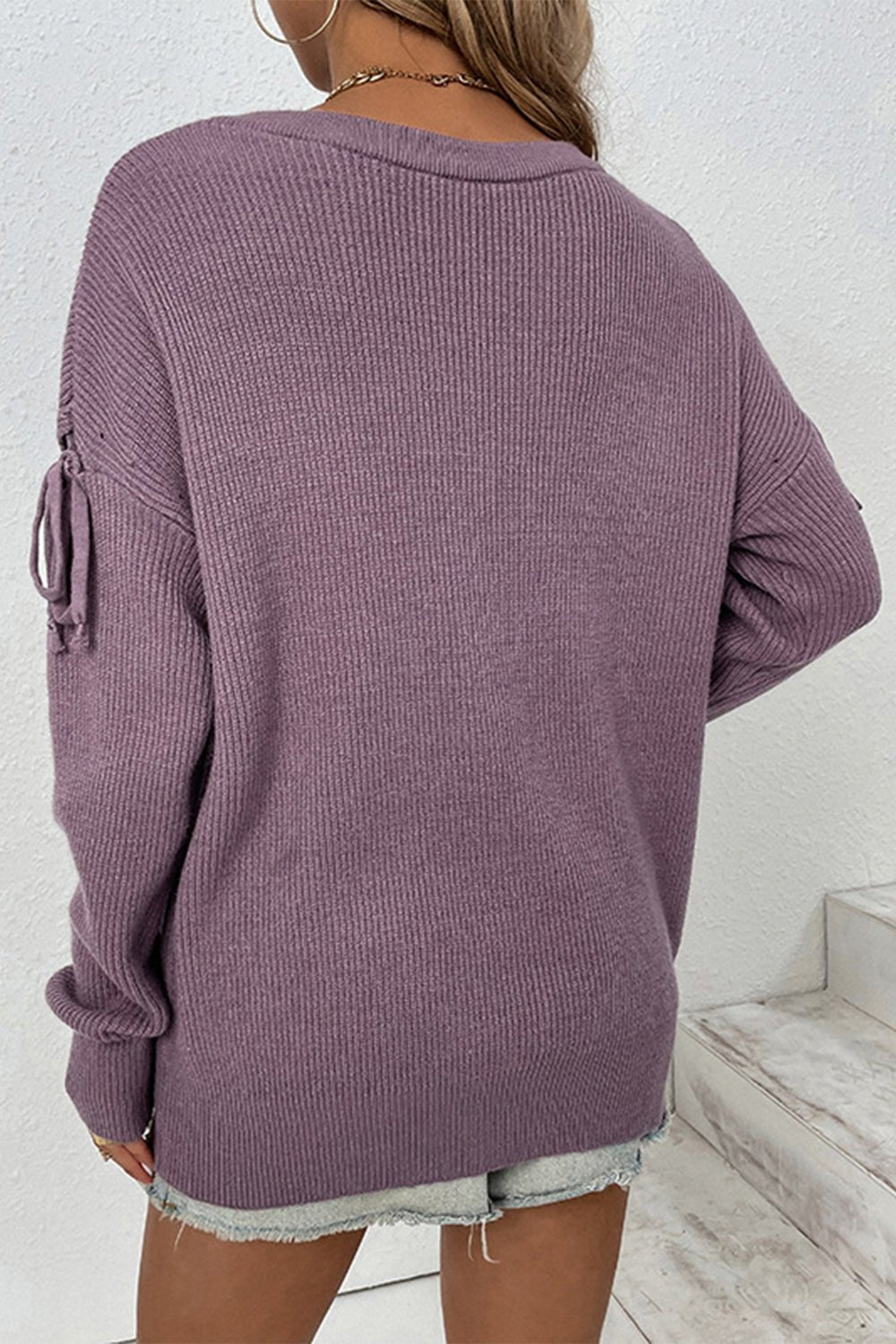 Round Neck Dropped Shoulder Sweater - Blossoms&Moss