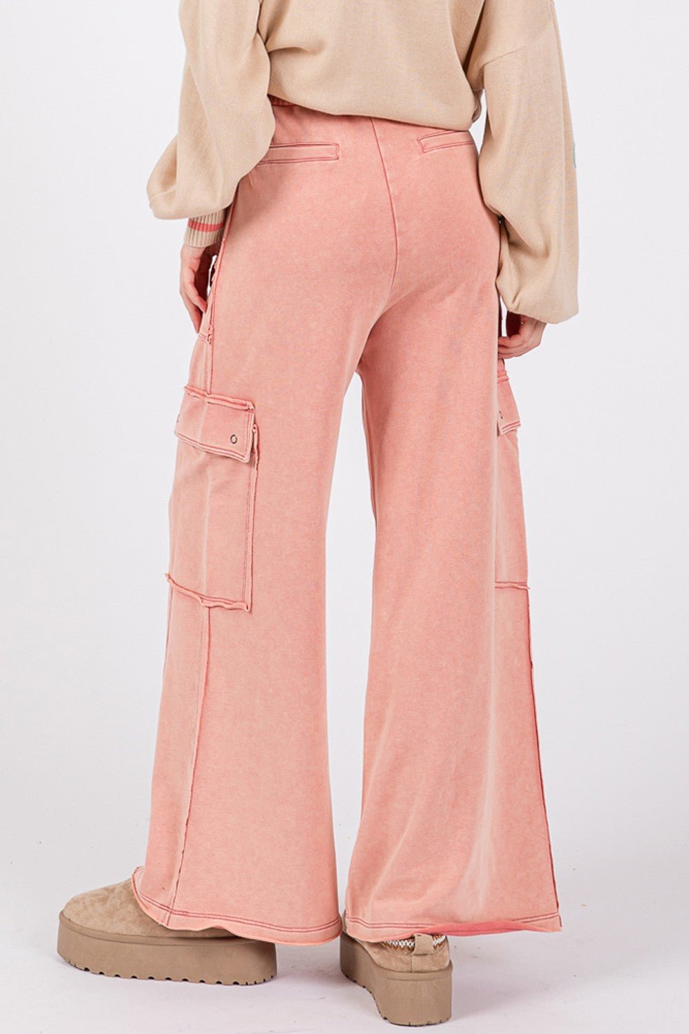 SAGE + FIG Knit Terry Mineral Wash Wide Leg Pants - Blossoms&Moss