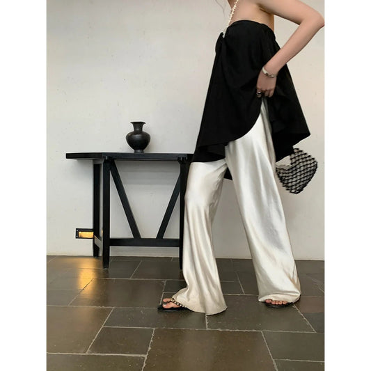 Satin Wide Leg Pants Long Floor Casual Pants Women's Summer - Blossoms&Moss