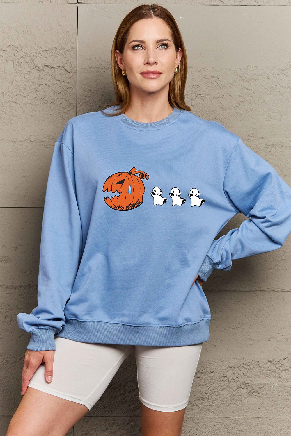 Simply Love Full Size Graphic Dropped Shoulder Sweatshirt - Blossoms&Moss