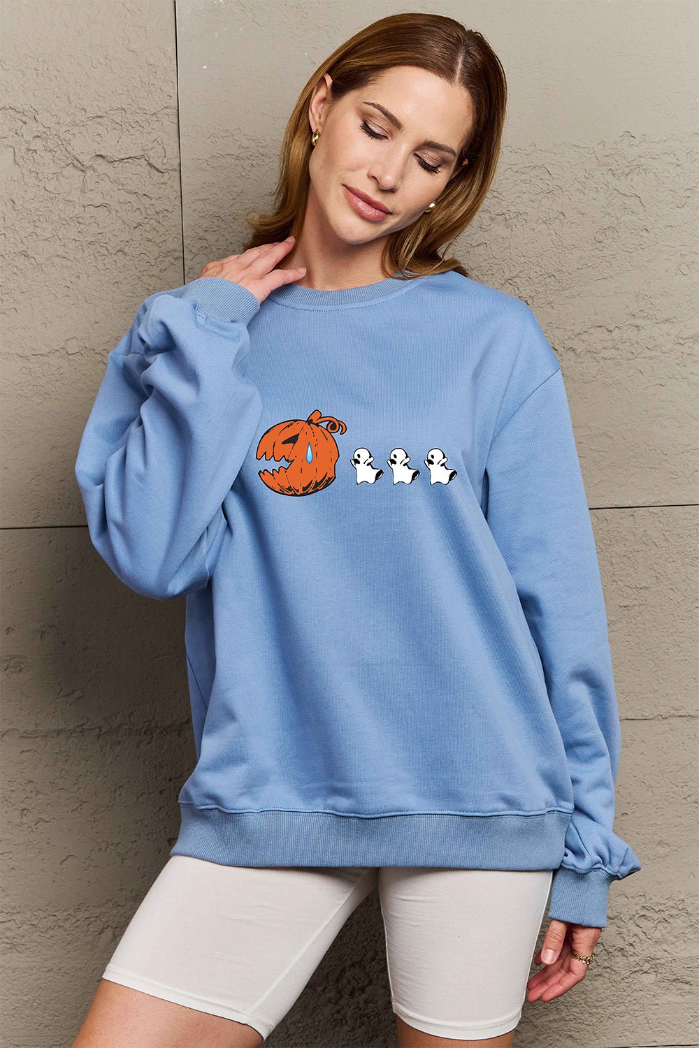 Simply Love Full Size Graphic Dropped Shoulder Sweatshirt - Blossoms&Moss