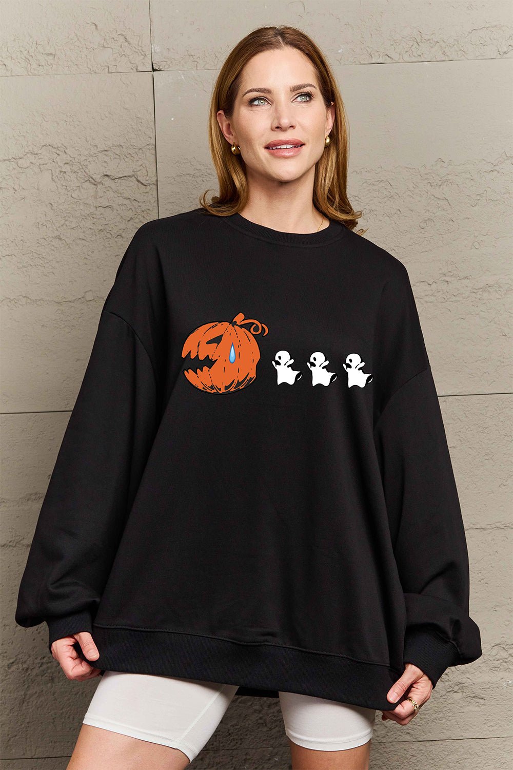 Simply Love Full Size Graphic Dropped Shoulder Sweatshirt - Blossoms&Moss