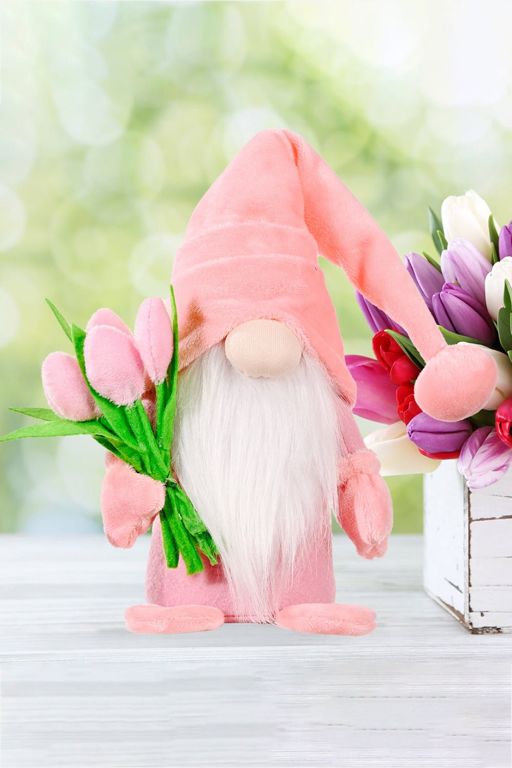 Standing Cute Plush Gnome with Tulip - Blossoms&Moss