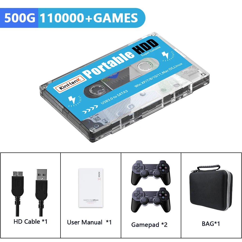 Super Console Batocera 500G External Hard Drive Disks Built - in 110000 Retro Games For PS2/PS1/PSP/SS HDD For PC Laptop Computer - Blossoms&Moss